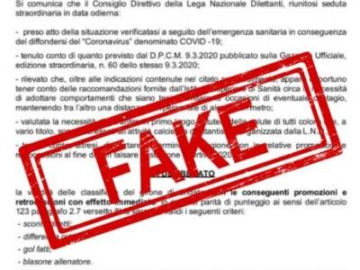CALCIO – Il falso comunicato della LND che sta facendo il giro del&nbsp;web