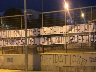 CALCIO – Taranto, ultras contrari alla ripresa: esposto uno&nbsp;striscione